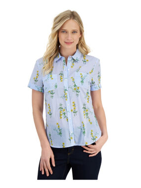 Nautica Women's Extra Small Button Front Short Sleeve Striped Shirt NWT